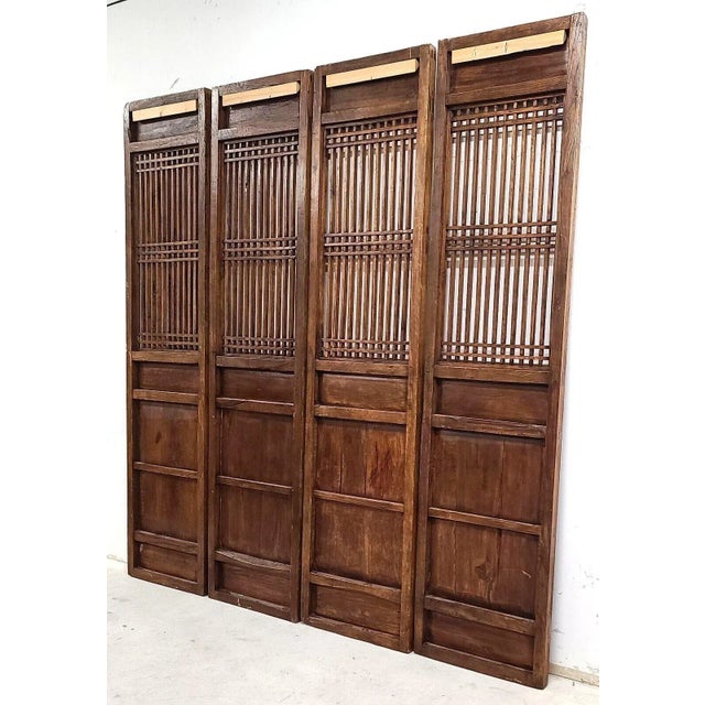 Brown Antique Chinese Temple Doors Panels Screens Wall Art - Set of 4 For Sale - Image 8 of 13