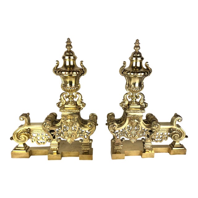 18th Century French Louis XVI Gilded Bronze Fireplace Chenets or Urn Andirons For Sale