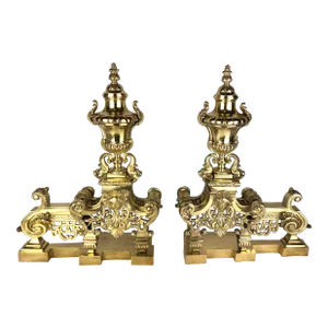 18th Century French Louis XVI Gilded Bronze Fireplace Chenets or Urn Andirons