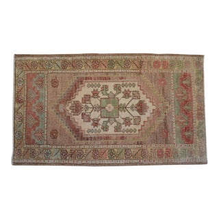 1970s Vintage Hand-Knotted Small Rug Muted Color Organic Wool Doormat Entry Decor 2x3 Ft Approx For Sale