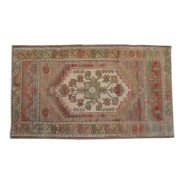 1970s Vintage Hand-Knotted Small Rug Muted Color Organic Wool Doormat Entry Decor 2x3 Ft Approx For Sale