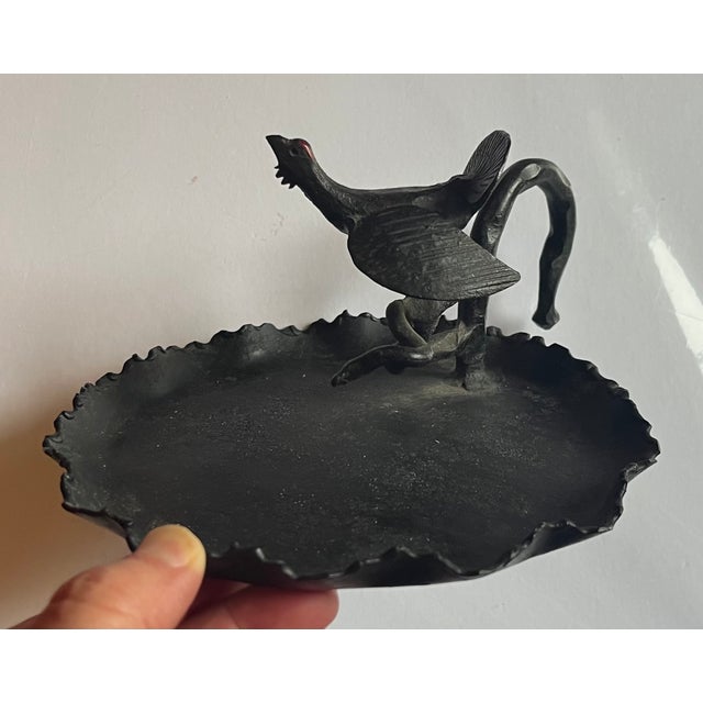 Antique Early 20th Century American Arts & Crafts Bronzed Iron Turkey Bird Card Tray For Sale - Image 11 of 15