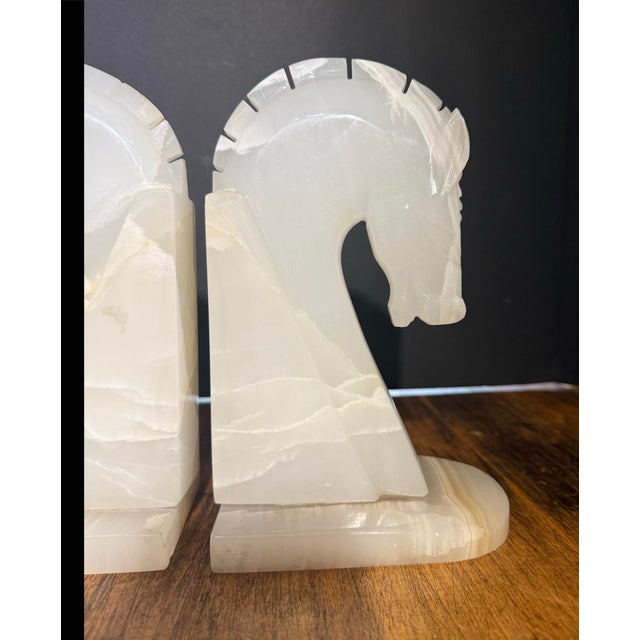 Vintage Onyx Stone Marble Horse Head Bookends Hand Carved 9” Set of 2 For Sale - Image 4 of 11