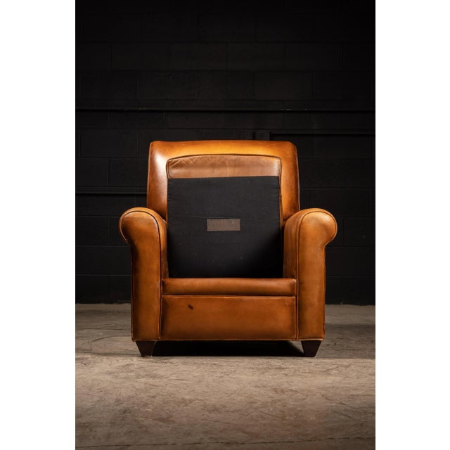 1980s Contemporary Tobacco-Colored Leather Club Chair and Ottoman For Sale - Image 10 of 11