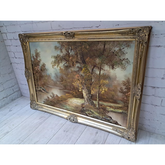 Large Vintage Landscape, Woodland, Oil Painting on Canvas, Gold Wood Frame, I Cafieri For Sale - Image 11 of 18