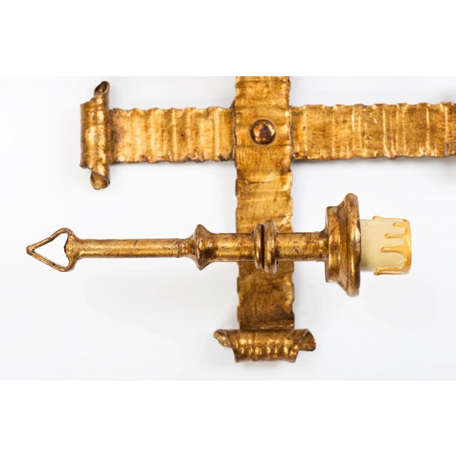 1950s 1950s Spanish Gilt Metal 2-Light Wall Sconce For Sale - Image 5 of 9