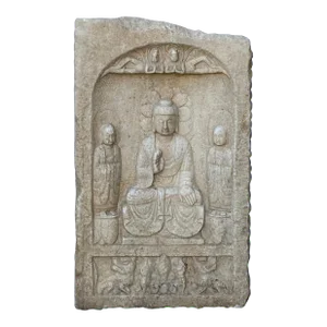 Chinese Distressed Brown White Stone Carved Buddhas Display Statue