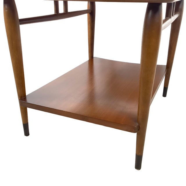 Brown Vintage Lane Acclaim Two-Tier End Table by Andre Bus | Walnut & Oak Dovetail Inlay For Sale - Image 8 of 18