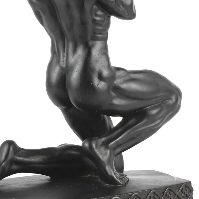 Black 1970s Sculptural Vintage Art Deco–Style Figural Dancer Globe Table Lamp For Sale - Image 8 of 9