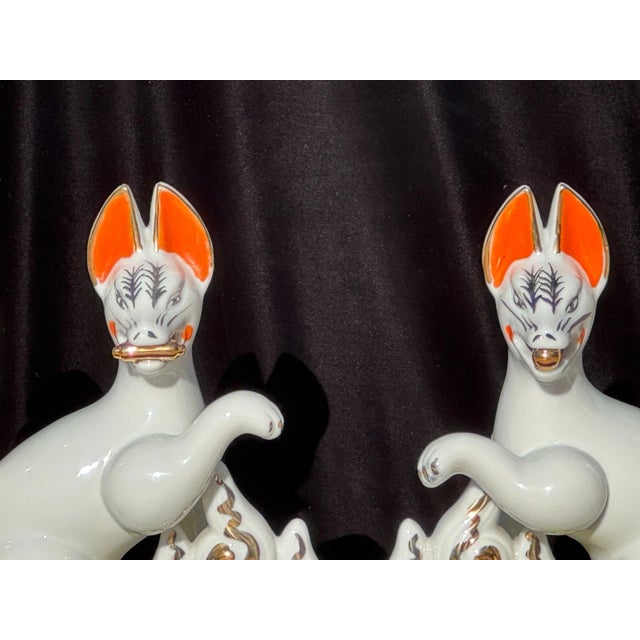 White 1. Large Mid-Century Japanese Porcelain Inari Fox Statues, Pair For Sale - Image 8 of 13