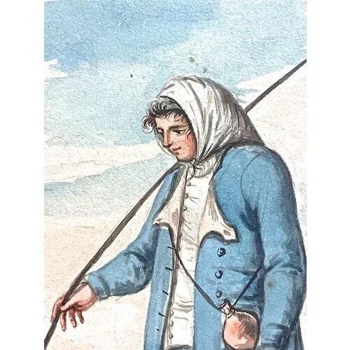 Realism 18th C Italian Watercolor of a Shepherd For Sale - Image 3 of 6