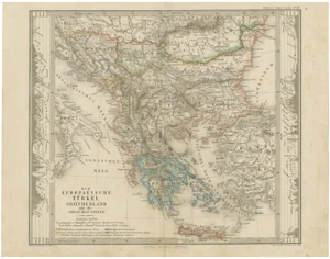 Small Antique Map of the European Turkey, 1860