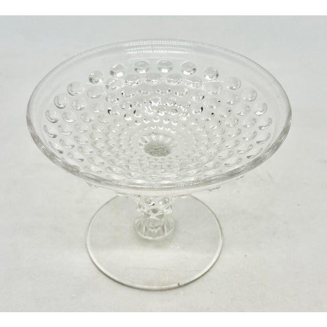 1930s 1930’s Duncan & Miller Clear Pressed Glass Pedestal 3 3/4” Compote Bowl Hobnail Thousand Eye Pattern For Sale - Image 5 of 12