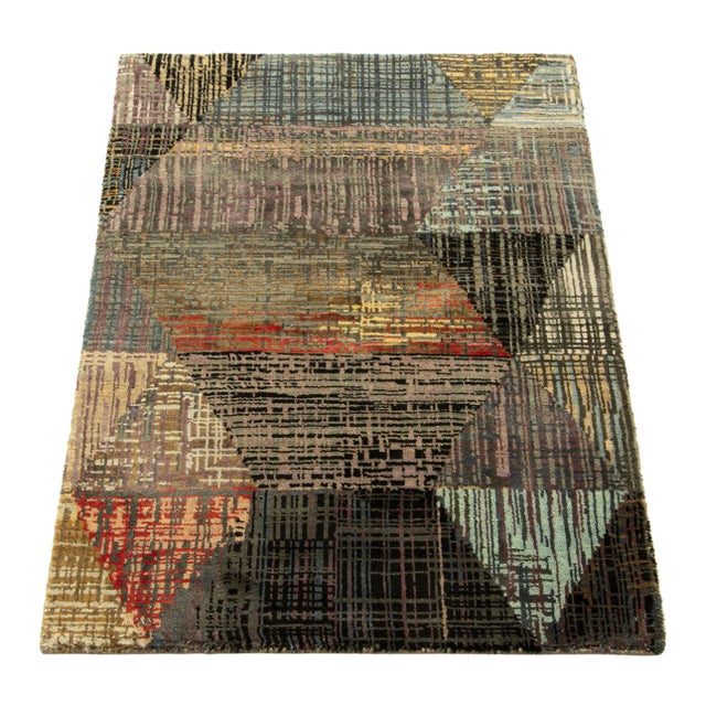 2010s Rug & Kilim’s Abstract Rug With Polychromatic Striae and Geometric Patterns For Sale - Image 5 of 8