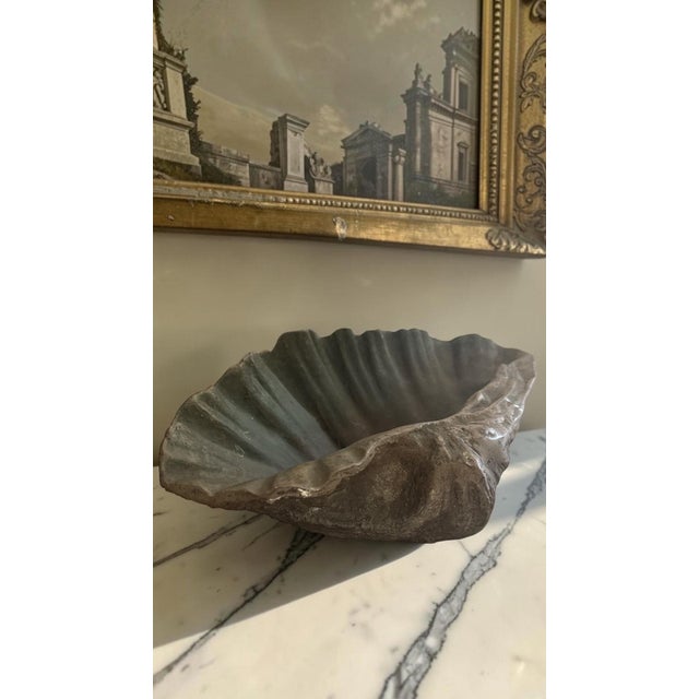 Vintage Heavy Cast Bronze Giant Clamshell Sculptural Bowl For Sale - Image 10 of 10