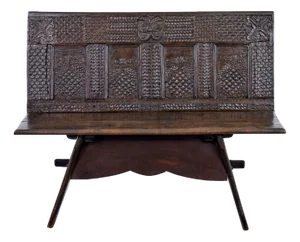 Antique Victorian Bench in Carved Oak, 1890