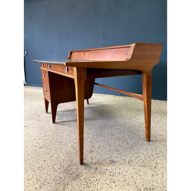 John Van Koert John Van Koert for Drexel Profile Mid Century Leather Top Walnut Desk For Sale - Image 4 of 15