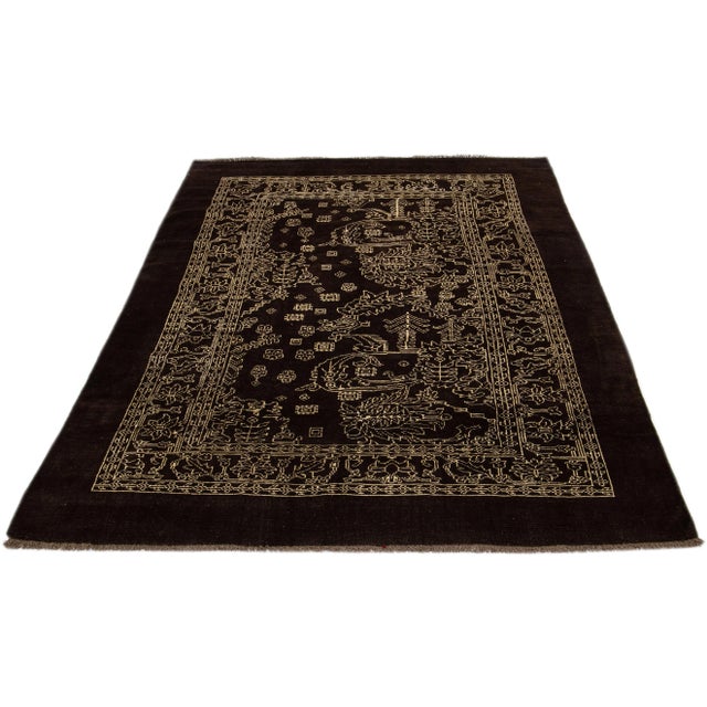 Transitional Transitional Handmade Allover Motif Brown Wool Rug For Sale - Image 3 of 8
