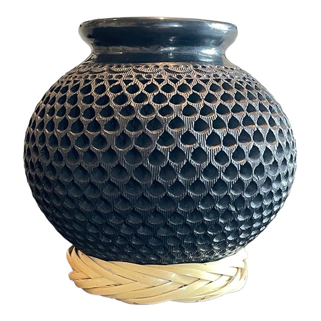 Mexican Oaxacan Black Clay Olla Vessel For Sale