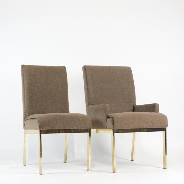 1970s Milo Baughman for Design Institute America Brass Tuxedo Parsons Chairs - Set of 6 For Sale In New York - Image 6 of 11