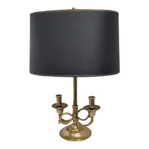 Vintage French Neoclassical Gold Brass Adjustable Tole Original Shade Candlestick Lamp