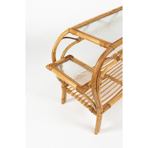 Mid-Century Modern Rattan and Frosted Glass Rectangular Side Table, Italy, 1970s For Sale - Image 15 of 18