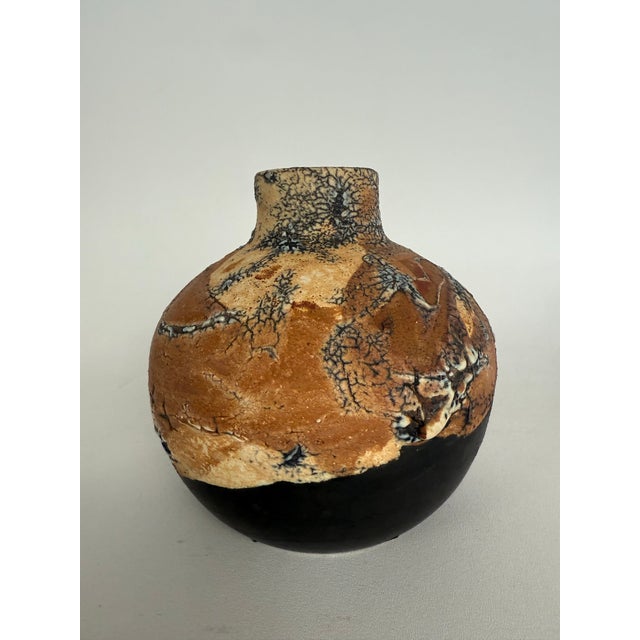 Mid 20th Century Vintage Midcentury Texture Raku Vase For Sale - Image 5 of 6