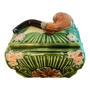Late 19th Century Majolica Tobacco Humidor