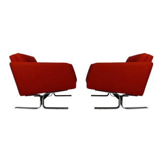 1960s Red Upholstery and Chrome Lounge Chairs - a Pair For Sale