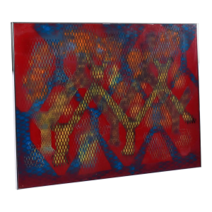 Jack Beckemeyer 1976 Large Red Blue Orange and Yellow Printed Acetate Painting