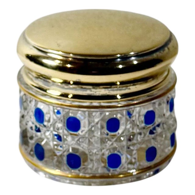 19th Century Baccarat Style Crystal Dresser Jar With Vermeil Silver Lid For Sale