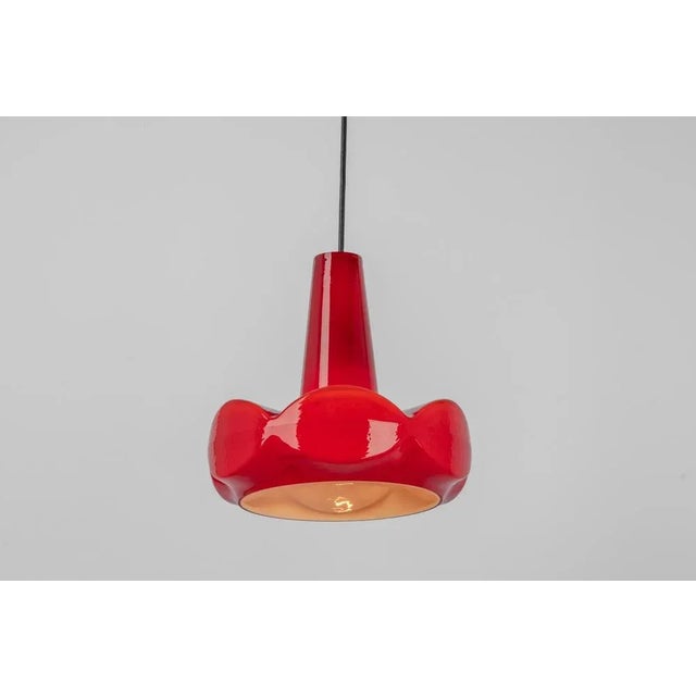 Red Glass Pendant Light attributed to Peill Putzler, Germany, 1970s For Sale - Image 6 of 13