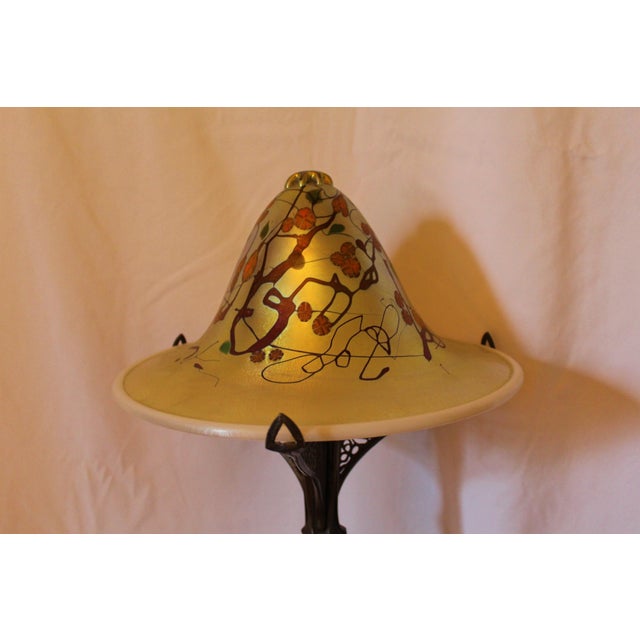 1980s Art Nouveau Lamp Art Glass Shade Bronze Casting after Louis Majorelle For Sale - Image 13 of 18