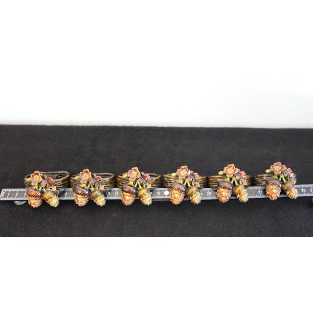 Set of 6 Rare Vintage Jay Strongwater "Enchanted Acorn" Enameled Napkin Rings For Sale - Image 11 of 13