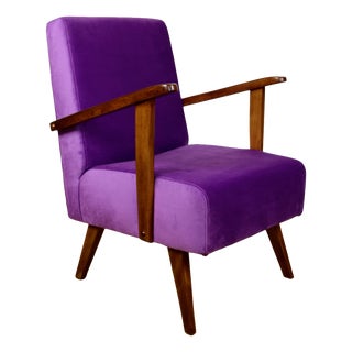 Vintage Loft Armchair in Purple Velvet, 1970 For Sale