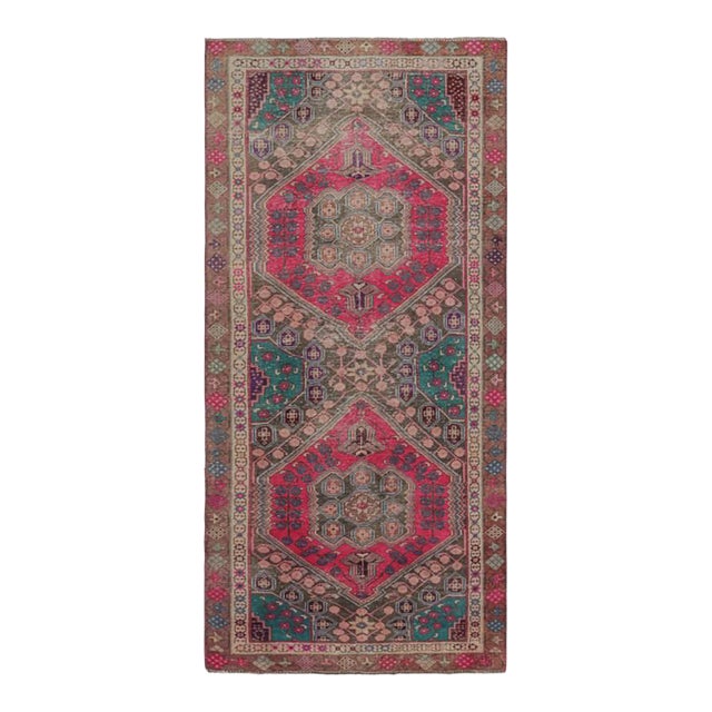 Vintage Persian Shiraz Rug in Pink and Teal Floral Patterns by Rug & Kilim For Sale