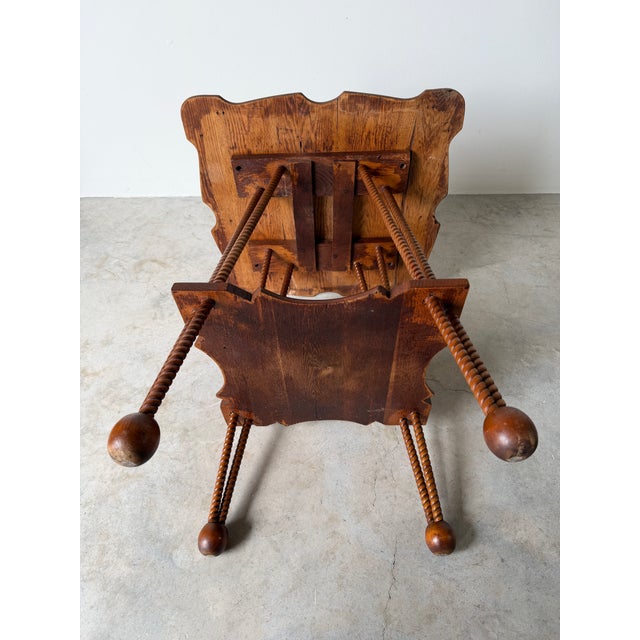 Antique Arts & Crafts Style Two-Tier Oak Accent Table With Scalloped Top Barley Twist Legs and Ball Feet For Sale - Image 12 of 12