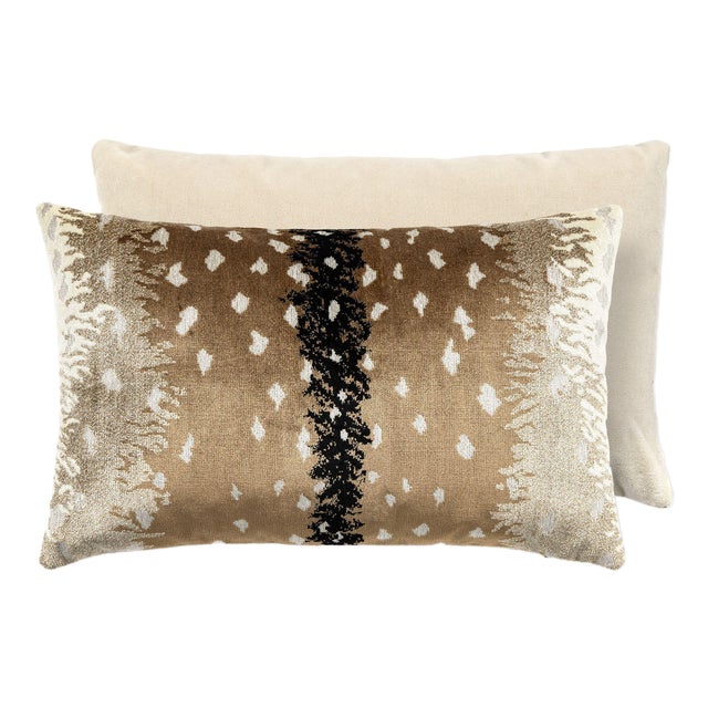 The House of Scalamandré Antelope / Velvet Lumbar Pillow, Fawn, 22 X 14 For Sale