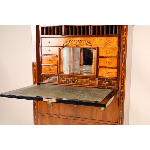 Classic, elegant secretary desk in beautiful walnut grain, veneered headboard, drawer with box lock underneath, followed...