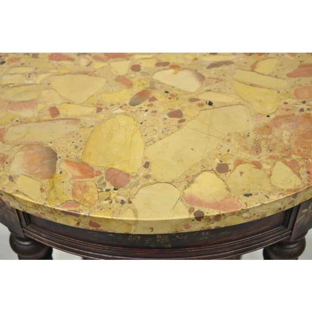 Brown Antique French Louis XVI Style Victorian Oval Marble Top Accent End Side Table For Sale - Image 8 of 12