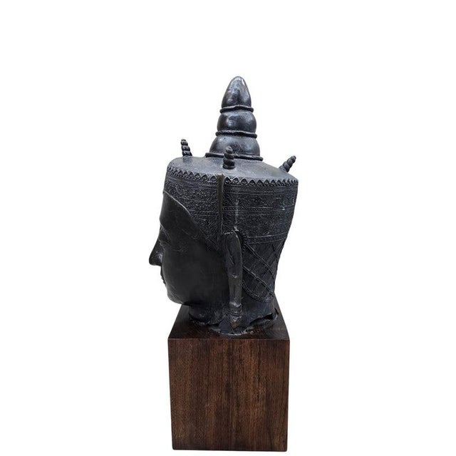 Wood Vintage Southeast Asian Bronze Buddha Head For Sale - Image 7 of 8