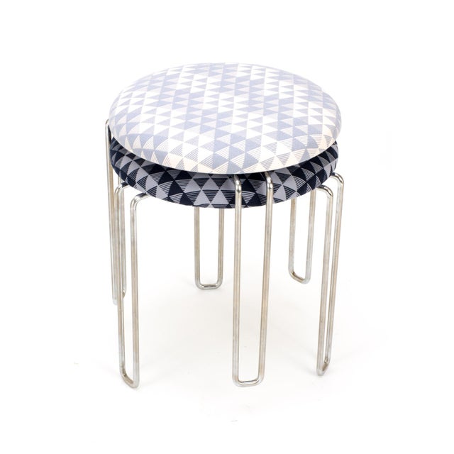 Mid-Century Modern Italian Mid 20th Century Chrome Hairpin Stools in Milton Textiles - A Pair For Sale - Image 3 of 5