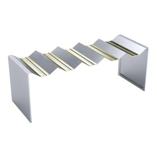 Geometric Brass Metal and Stainless Steel Decorative Bench Handcrafted For Sale