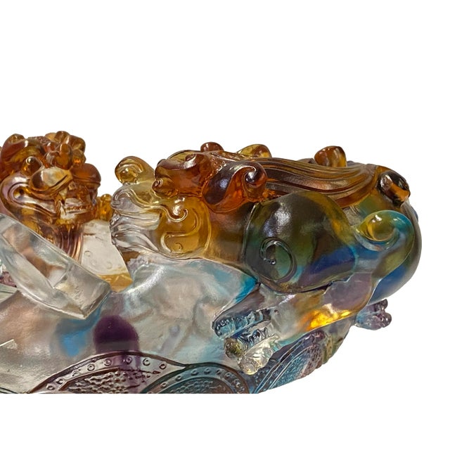 2010s Chinese Liuli Crystal Glass Pate-De-Verre Pixiu Bowl Display Figure For Sale - Image 5 of 10