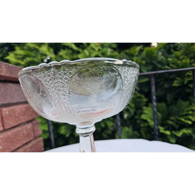 Glass serving platter, "Medallions" pattern, Ząbkowice Glassworks, 1970s., dimensions: height 24 cm, top diameter 21.5 cm.