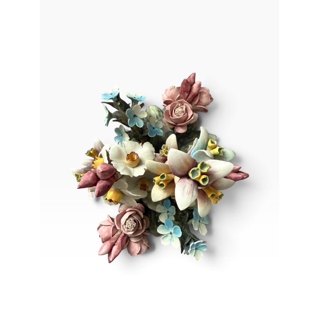 Vintage Capodimonte Crown N Floral Basket Centerpiece, Italian Ceramic For Sale - Image 4 of 5