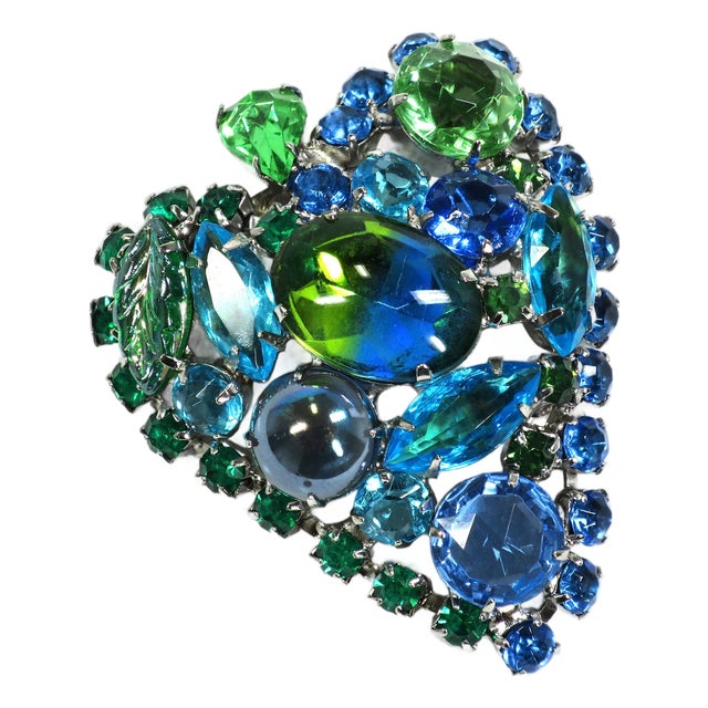 Vintage Art Glass Crystal Heart Brooch 1950s For Sale