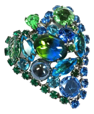 Vintage Art Glass Crystal Heart Brooch 1950s