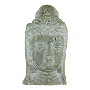 Hand-Carved Vintage Chinese Stone Quán Yīn Head Sculpture with Natural Patina