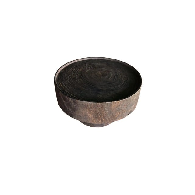 Contemporary Sculptural Round Table: Solid Mango Wood, Espresso Finish, Modern Organic For Sale - Image 3 of 7